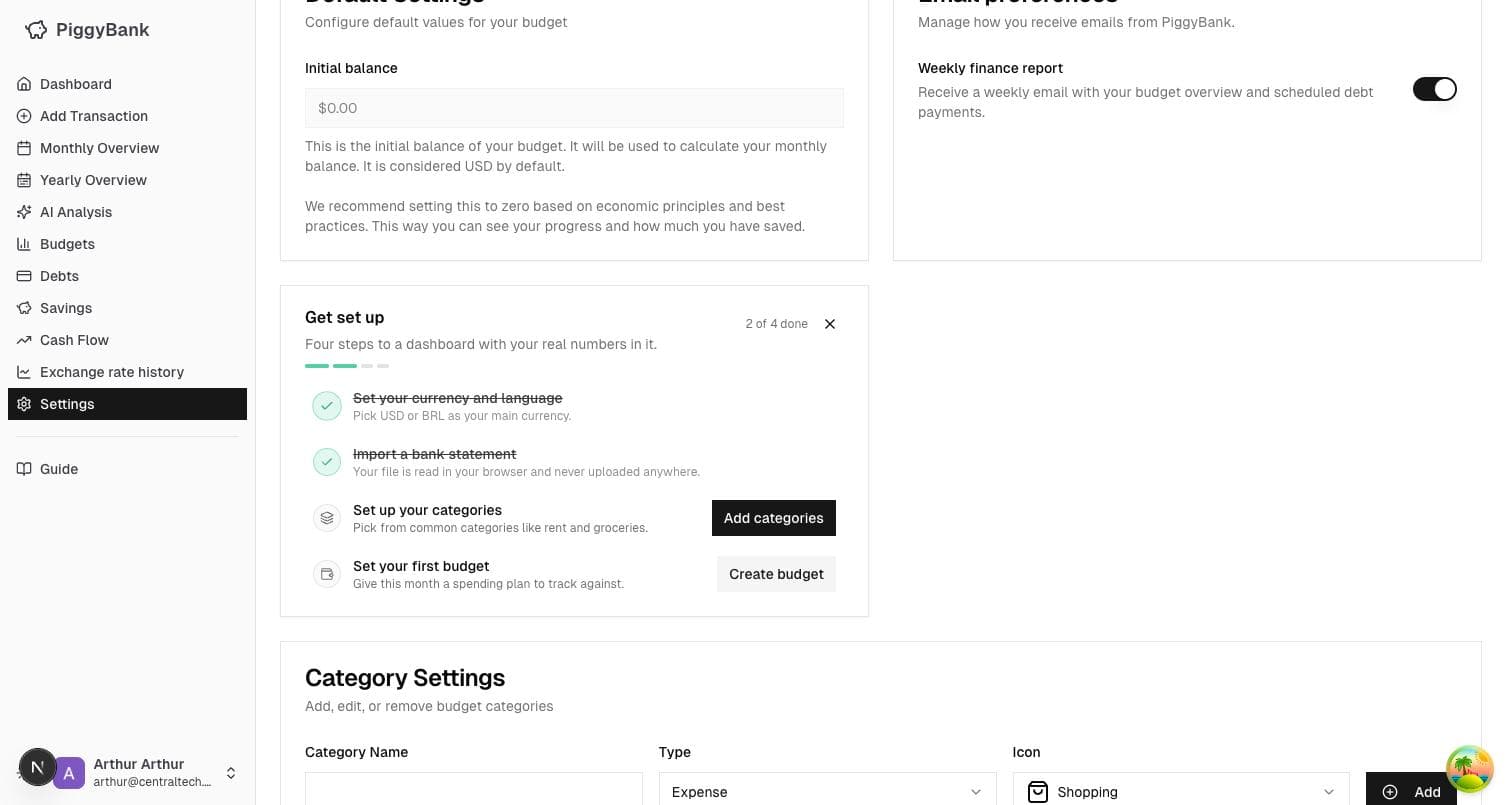 Onboarding checklist with a new "Set up your categories" step